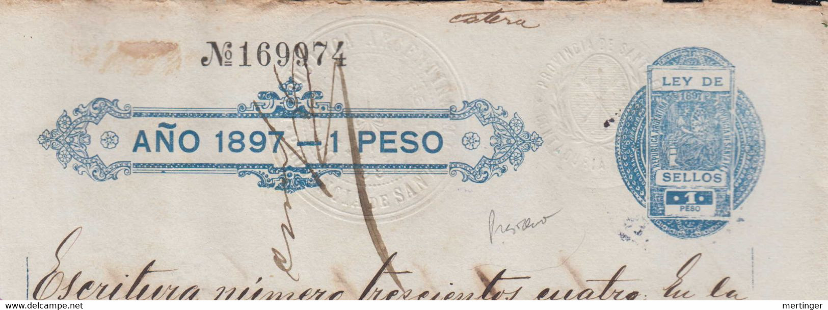 Argentina 1897 Revenue Fiscal Document Stationery SANTA FE 1Peso - Covers & Documents