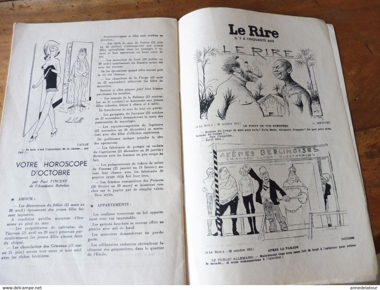 1961 Le RIRE satirique ,par Bernie "REPRISE DES EXPERIENCES NUCLEAIRES RUSSES" et humour R. Caille, Sand, By, Nage,  Etc