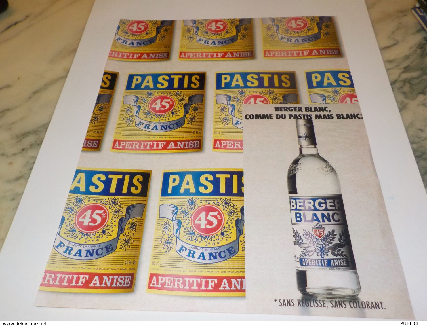 ANCIENNE PUBLICITE PASTIS MAIS BLANC BERGER BLANC 1989 - Alcools