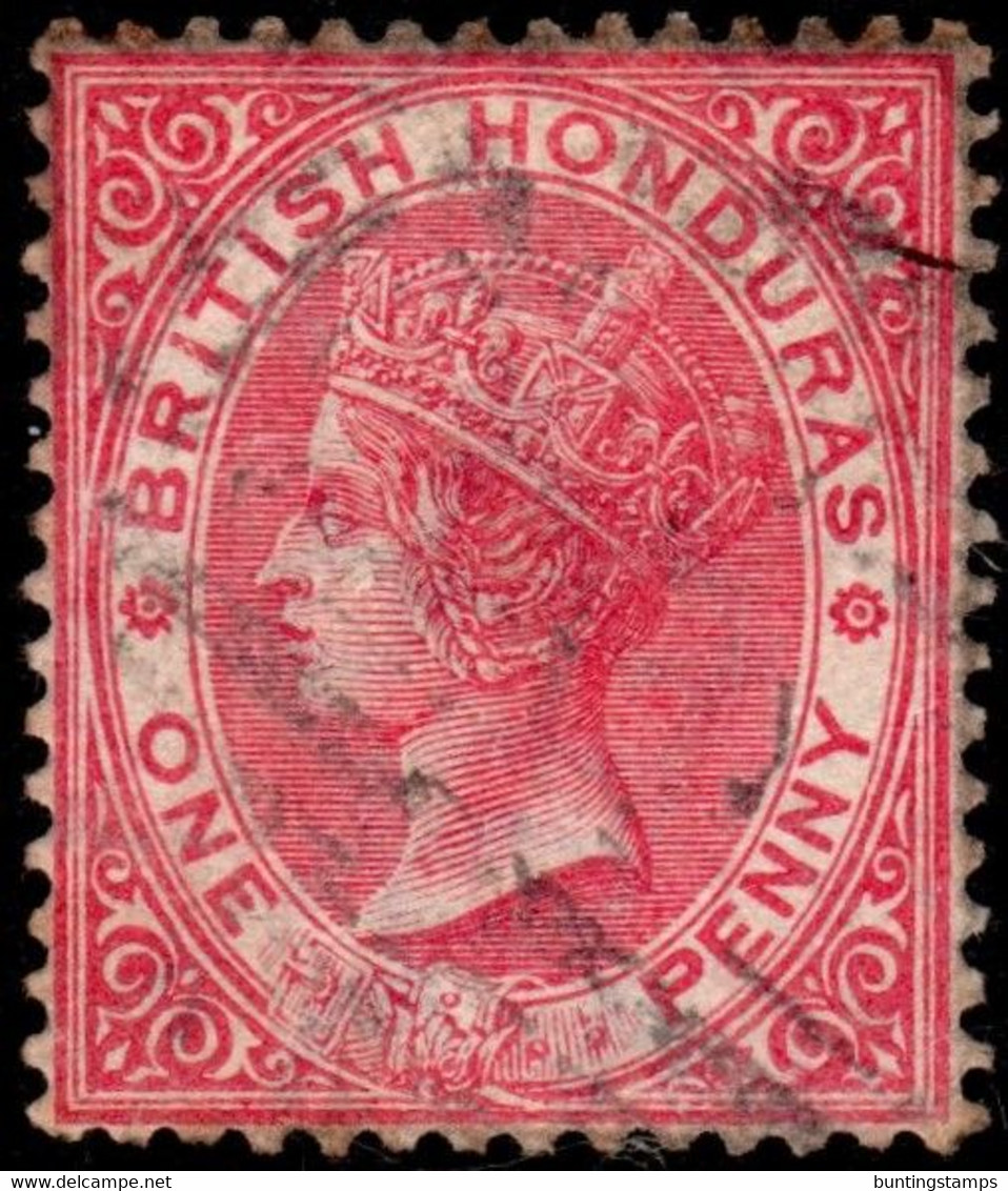 British Honduras 1884 Crown CA Perf 14 1d Rose A06 (Belize) Cancel - British Honduras (...-1970)