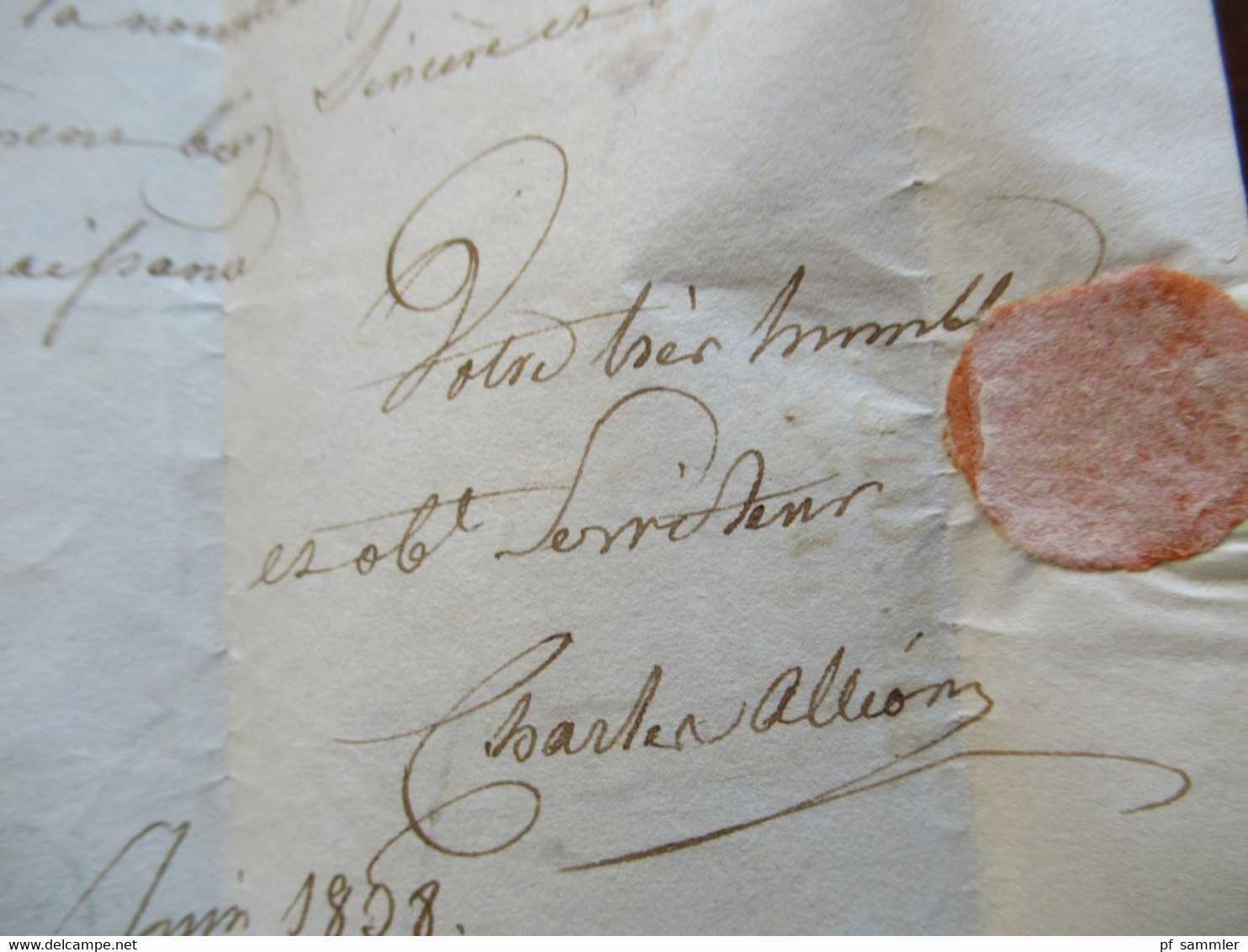 Frankreich 1808 oder 1838 ?? roter ovaler Stempel Autriche p. Huningue roter L2 Mant.... Faltbrief mit Inhalt