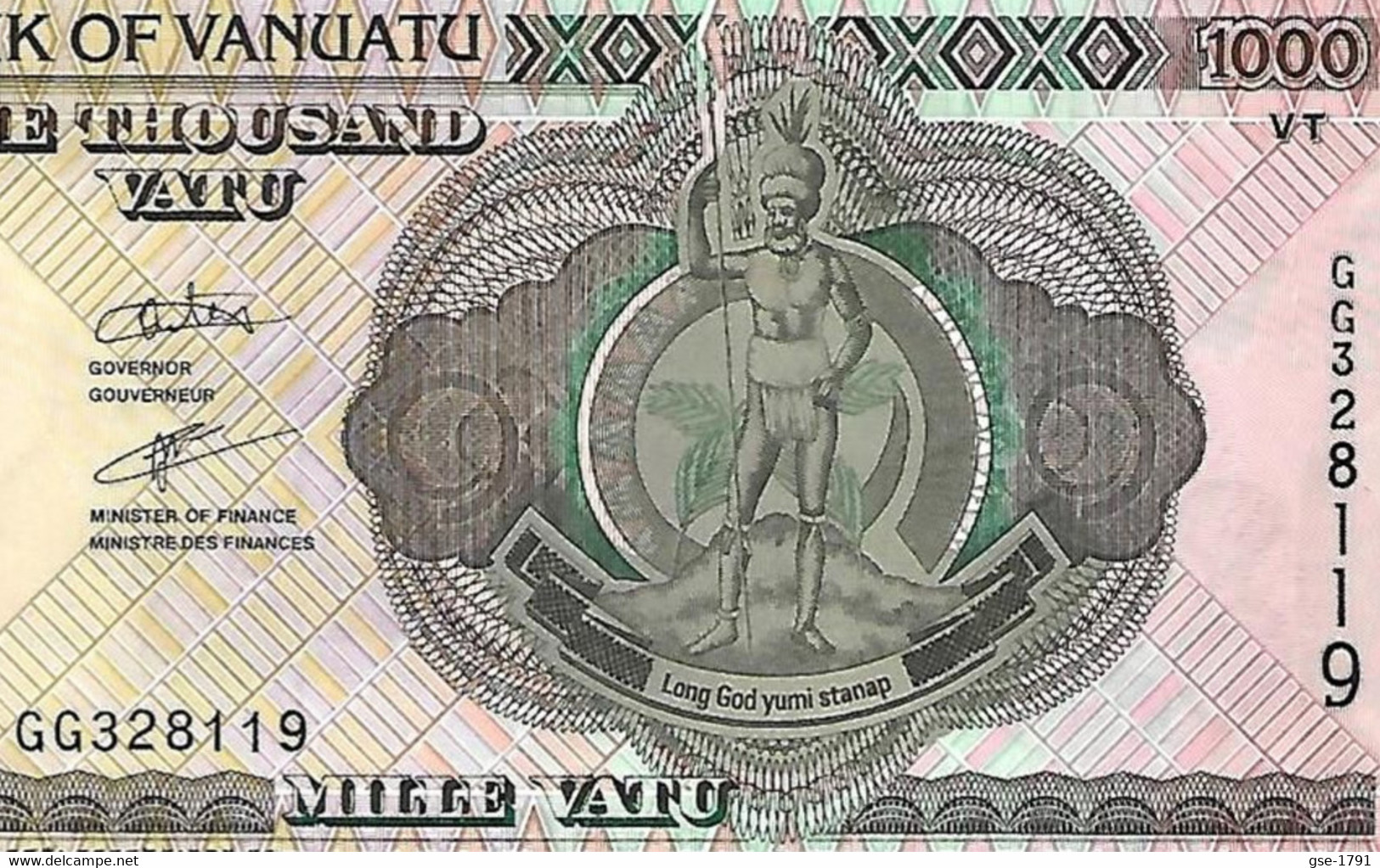 VANUATU  1000 VATU  Sign. Odo Tevi  GG  N° Vertical  NEUF - Vanuatu