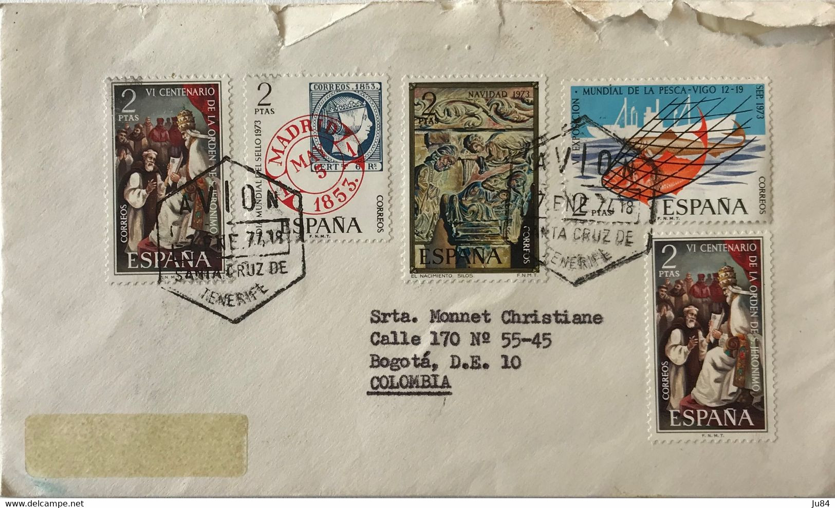 Espagne - Santa Cruz De Tenerife - Lettre Avion Pour Bogota (Colombie) - Très Bel Affranchissement - 1974 - Gebraucht