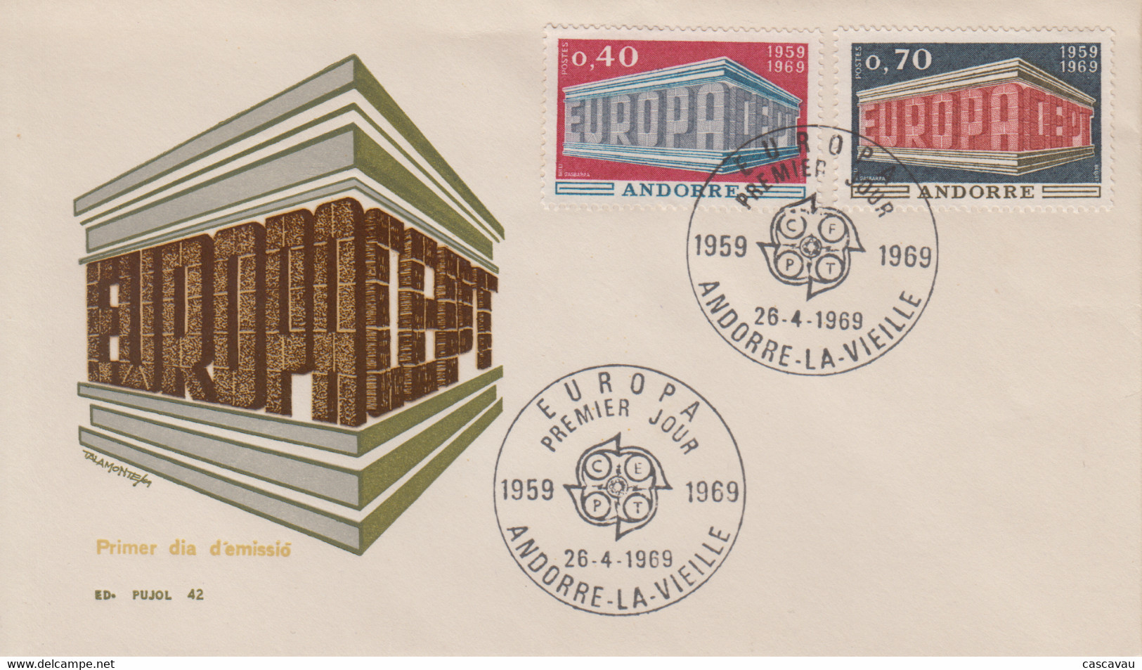 Enveloppe   FDC   1er  Jour    ANDORRE    ANDORRA     Paire   EUROPA    1969 - 1969