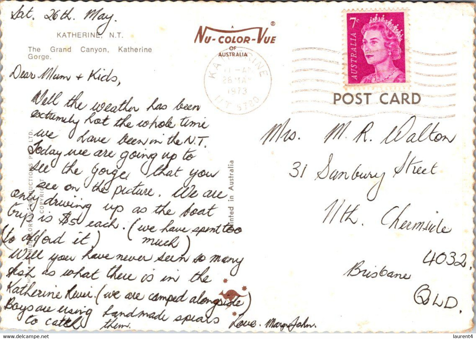 (1 H 23) Australia - NT - Katherine Gorge - Grand Canyon (posted 1973 With Queen Elizabeth II Stamp) - Katherine