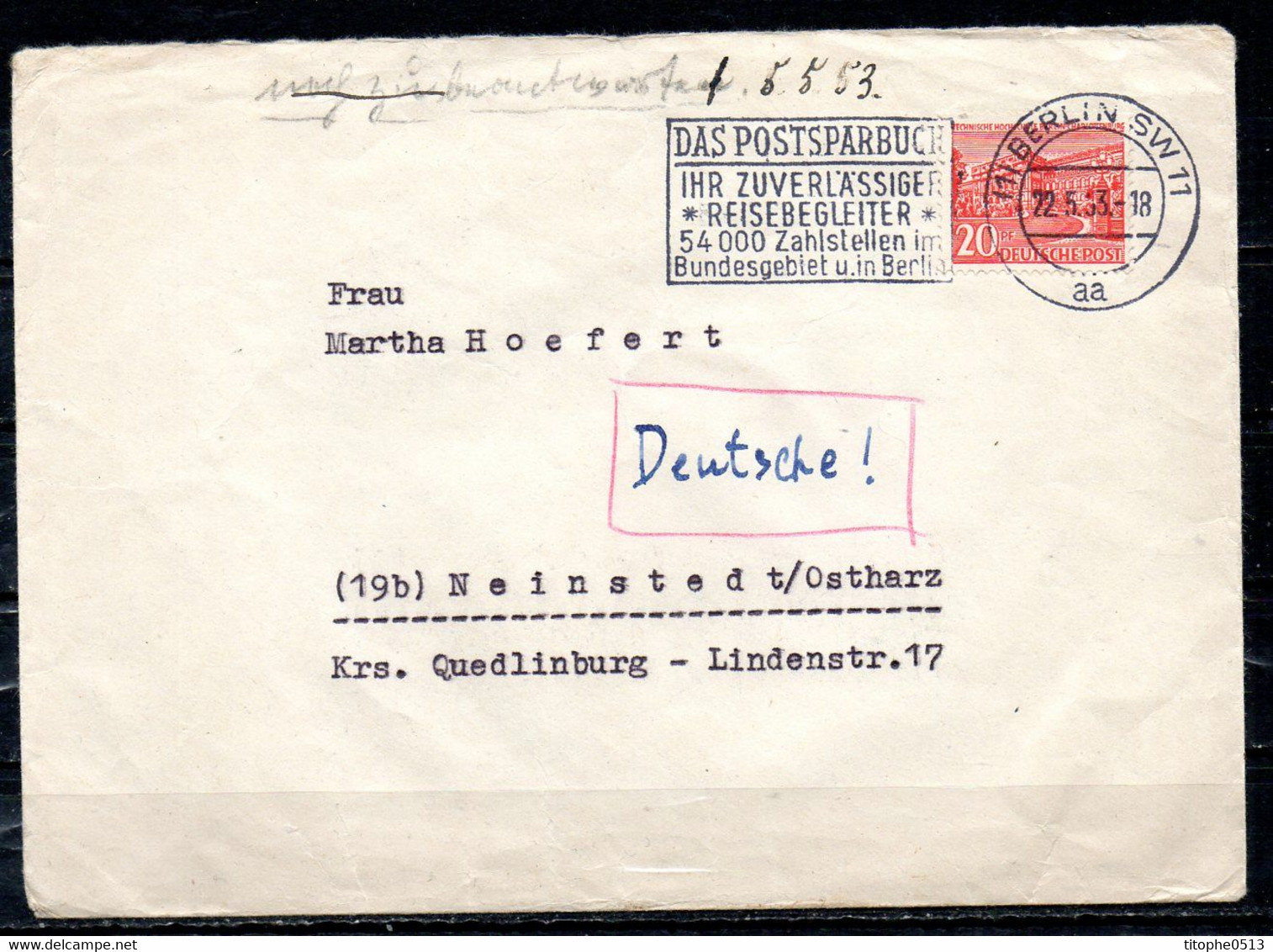 ALLEMAGNE BERLIN. Flamme De 1953 "Das Postsparbuch...". - Maschinenstempel (EMA)