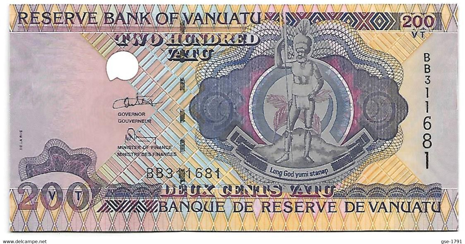 VANUATU Réserve Bank 200 Vatu ,sign: ODO TEVY  NEUF - Vanuatu