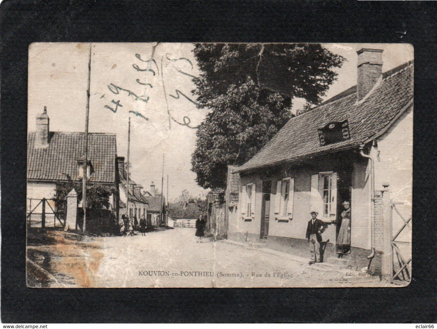 80 Nouvion-en-Ponthieu, Rue De L'Eglise -animation CPA état Trés Moyen Plis Vendue Petit Prix De Départ Année 1914 - Nouvion