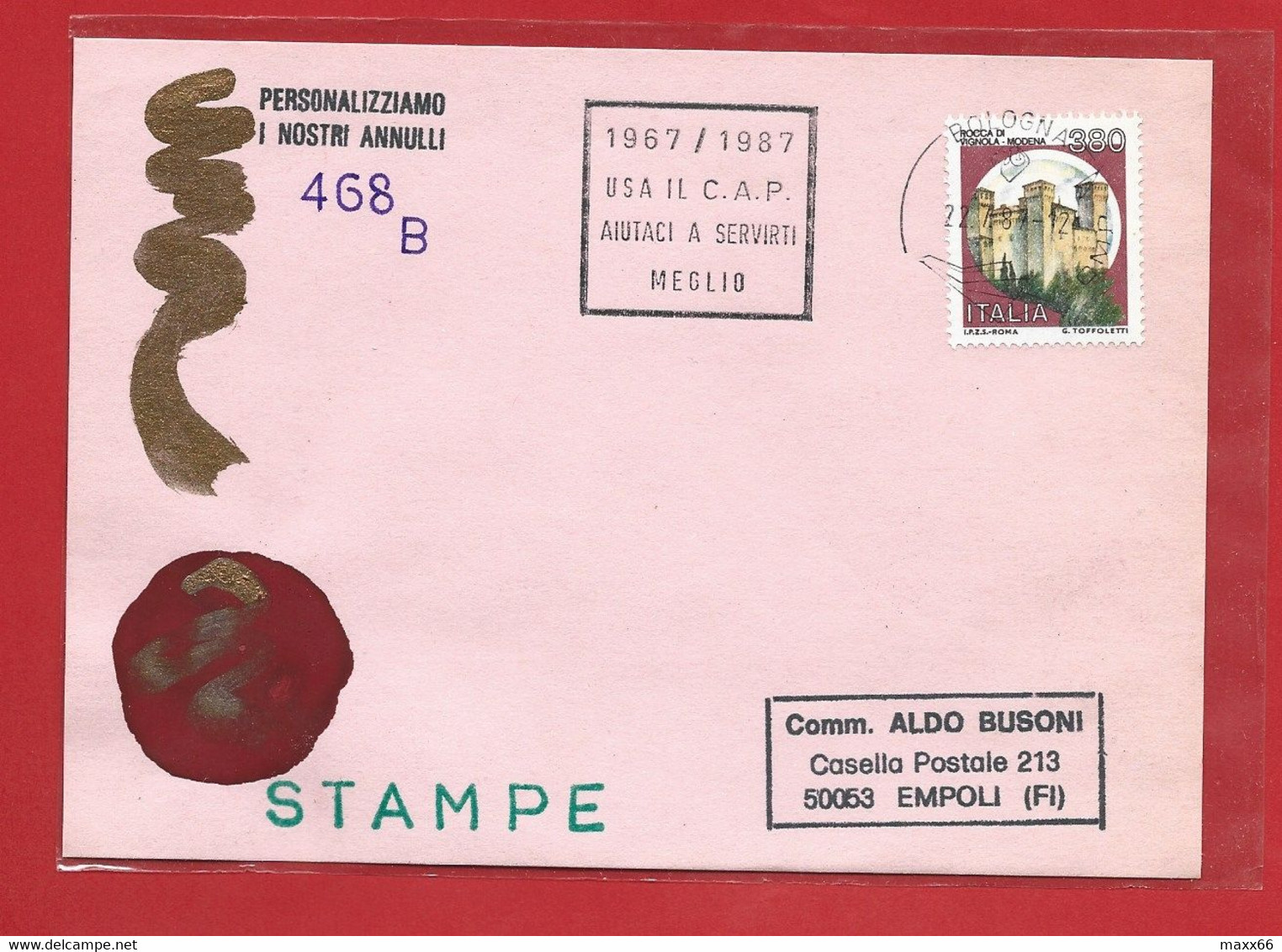 CARTOLINA VG ALDO BUSONI 468B - 1987 BOLOGNA - Usa Il CAP Aiutaci A Servirti Meglio - ANNULLO DEDICATO - Postcode