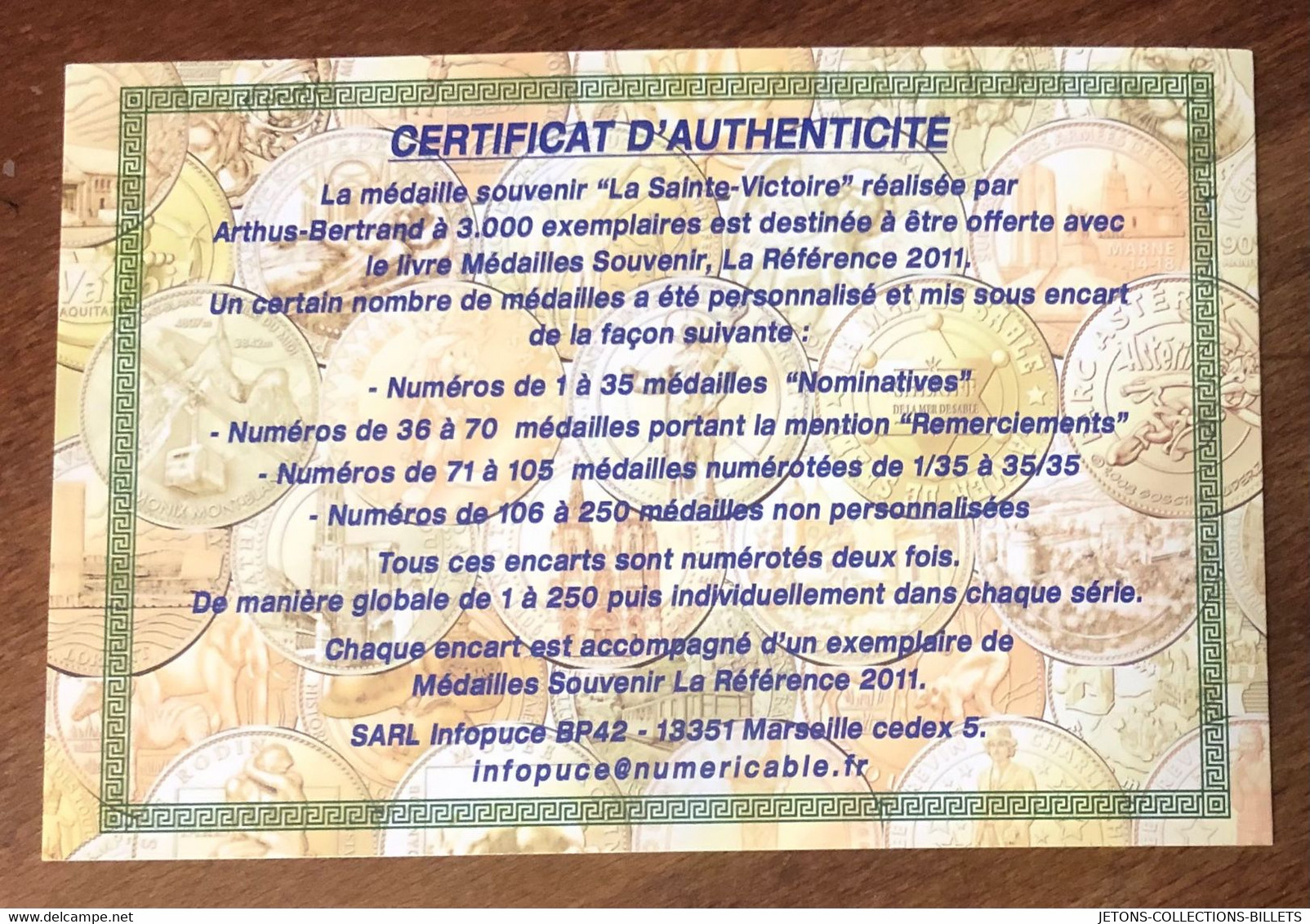 13 LA SAINTE VICTOIRE QUE L'ENCART AVEC MÉDAILLE TOURISTIQUE NUMÉROTÉE ARTHUS-BERTRAND JETON MEDALS COINS TOKENS - 2011