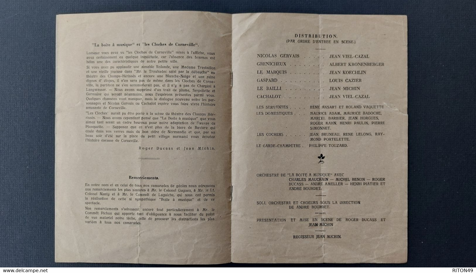 LES CLOCHES DE CORNEVILLE A LA BOITE A MUSIQUE   23 JANVIER 1941 OPERA COMIQUE EN 3 ACTES 1 ERE FOIS A  NUREMBERG (ALL) - Programme