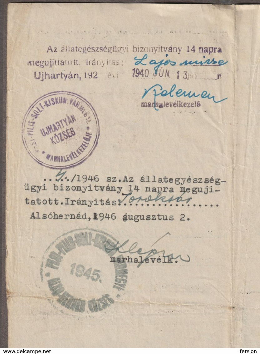 1940 Hungary  REVENUE STAMP Agriculture / Animal Passport CUT Pig Sheperd Pest Pilis Solt Kiskun County ÚJHARTYÁN - 60 F - Fiscaux
