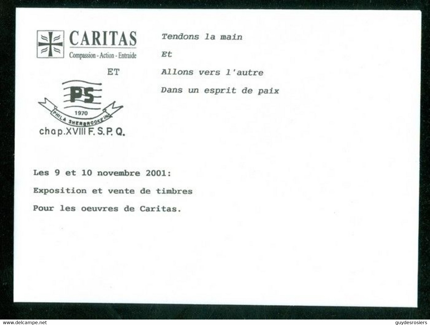 CARITAS  + PHILA-SHERBROOKE 2001; Sans Timbre Enveloppe Souvenir Stampless  Envelope (9002) - Briefe U. Dokumente