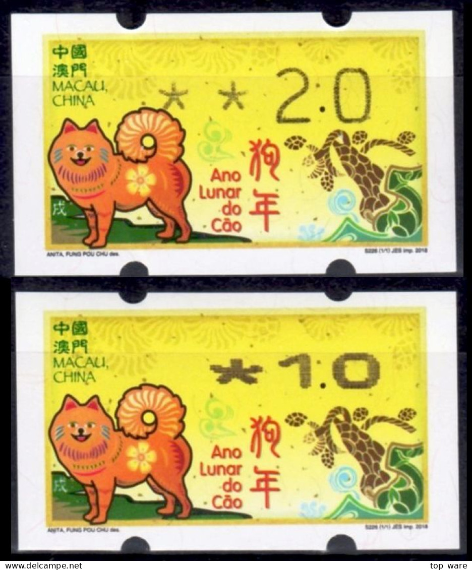 2018 Chine Macao Macau ATM Stamps Année Du Chien / Les Deux Types D'imprimantes Klussendorf Nagler Distributeur - Automatenmarken