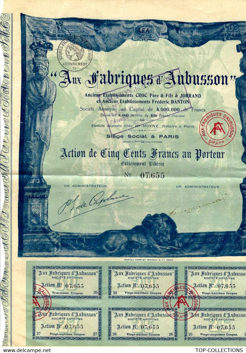 1927  MANUFACTURE TAPISSERIE AUX FABRIQUES D AUBUSSON Paris 1865 RARE COTATION 50 € + HIST. - Autres & Non Classés