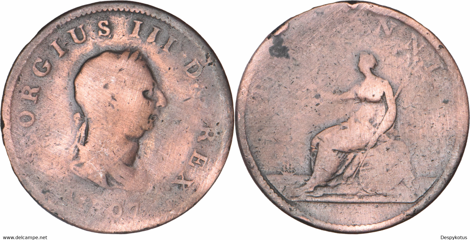 Grande-Bretagne - 1807 - 1/2 Penny - Georgius III - 02-059 - B. 1/2 Penny