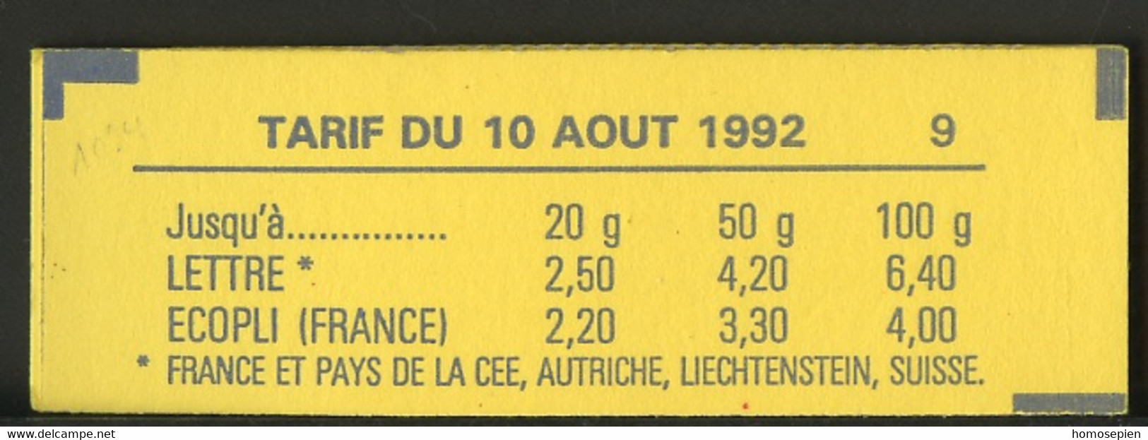 France - Frankreich Carnet 1991 Y&T N°CUC2715-C3 - Michel N°MH2589A*10 *** - 2,50f Marianne De Briat "loisir, Culture" - Moderni : 1959-…