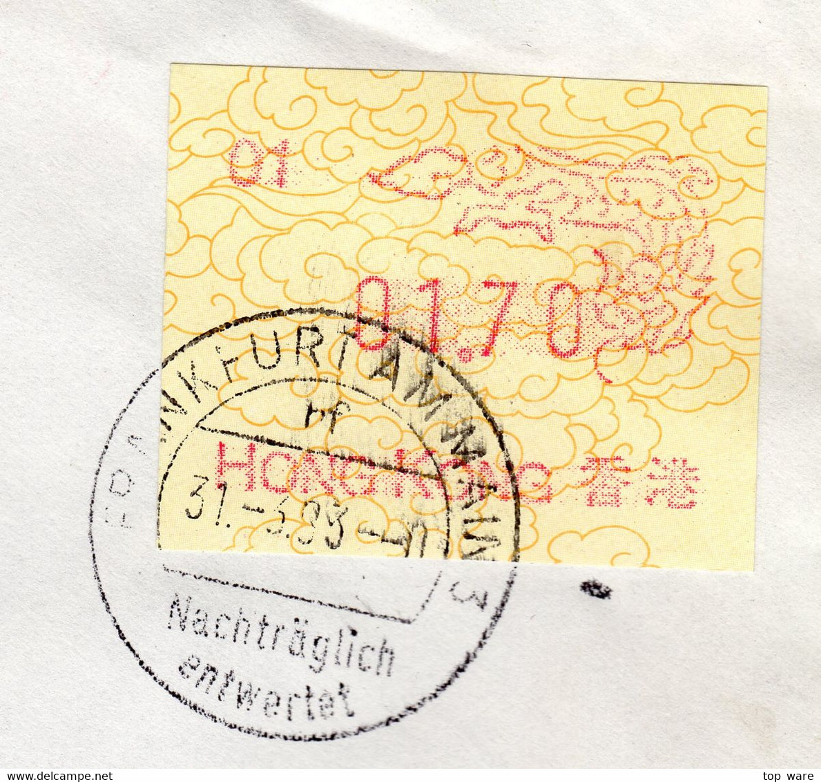 Hong Kong China ATM Stamps * 1988 * Dragon 01 On Cover / Special German Postmark, RARE Frama, Hongkong - Automatenmarken