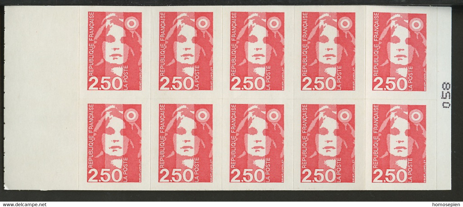 France - Frankreich Carnet 1991 Y&T N°CUCAD2720-C2 - Michel N°MHSK2860D*10 *** - 2,50f Marianne De Briat "loisir, Cultur - Modern : 1959-…