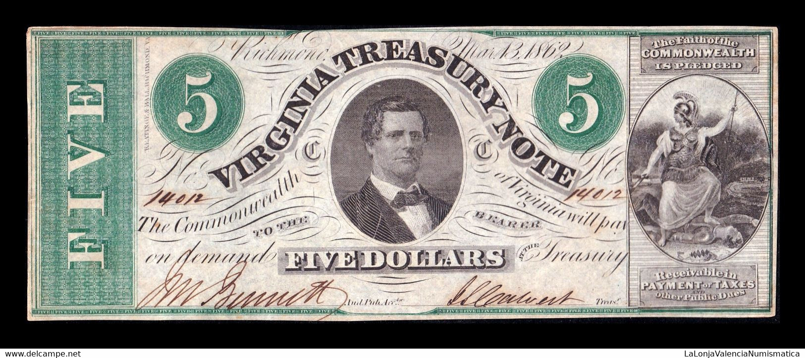 Estados Unidos United States Virginia 5 Dollars 1862 Pick S3682 SC- AUNC - Virginia