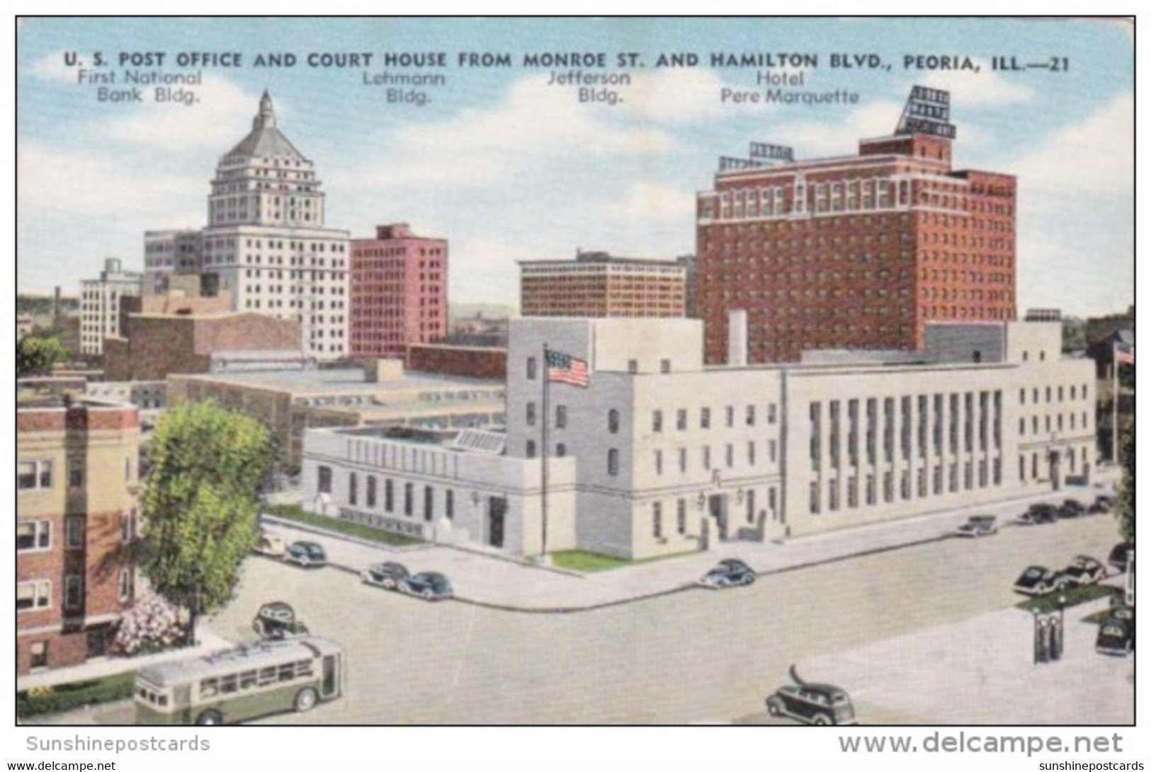 Illinois Peoria Post Office &amp; Court House From Monroe Street And Hamilton Boulevard - Peoria
