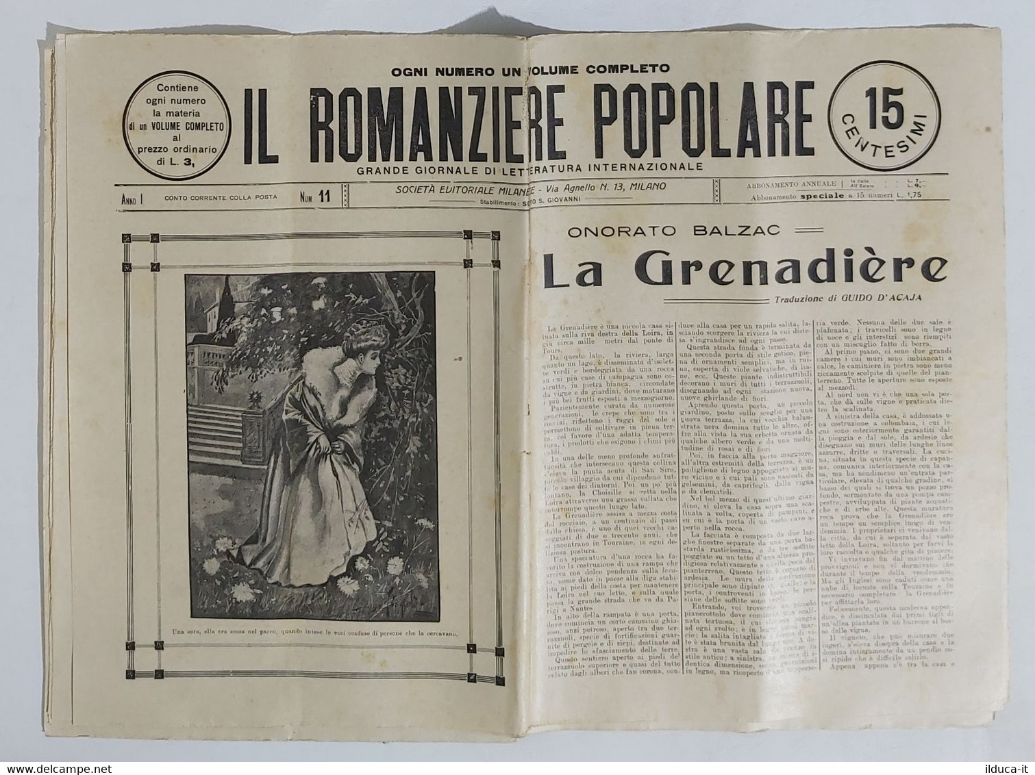 06971 Il Romanziere Popolare N.11 1911 - Balzac - La Grenadiere - Tales & Short Stories