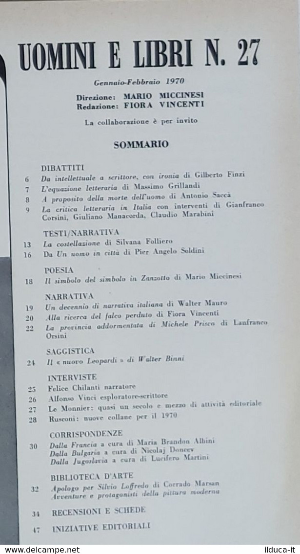 08406 Uomini E Libri N. 27 - Edizioni Effe Emme 1970 - Essays, Literaturkritik