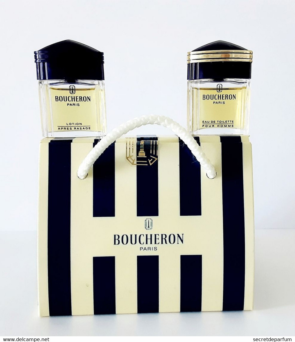 2  Miniatures De Parfum   BOUCHERON  EDT  Pour HOMME Et LOTION APRES RASAGE 5 Ml + Boite SAC - Miniaturen Flesjes Heer (met Doos)