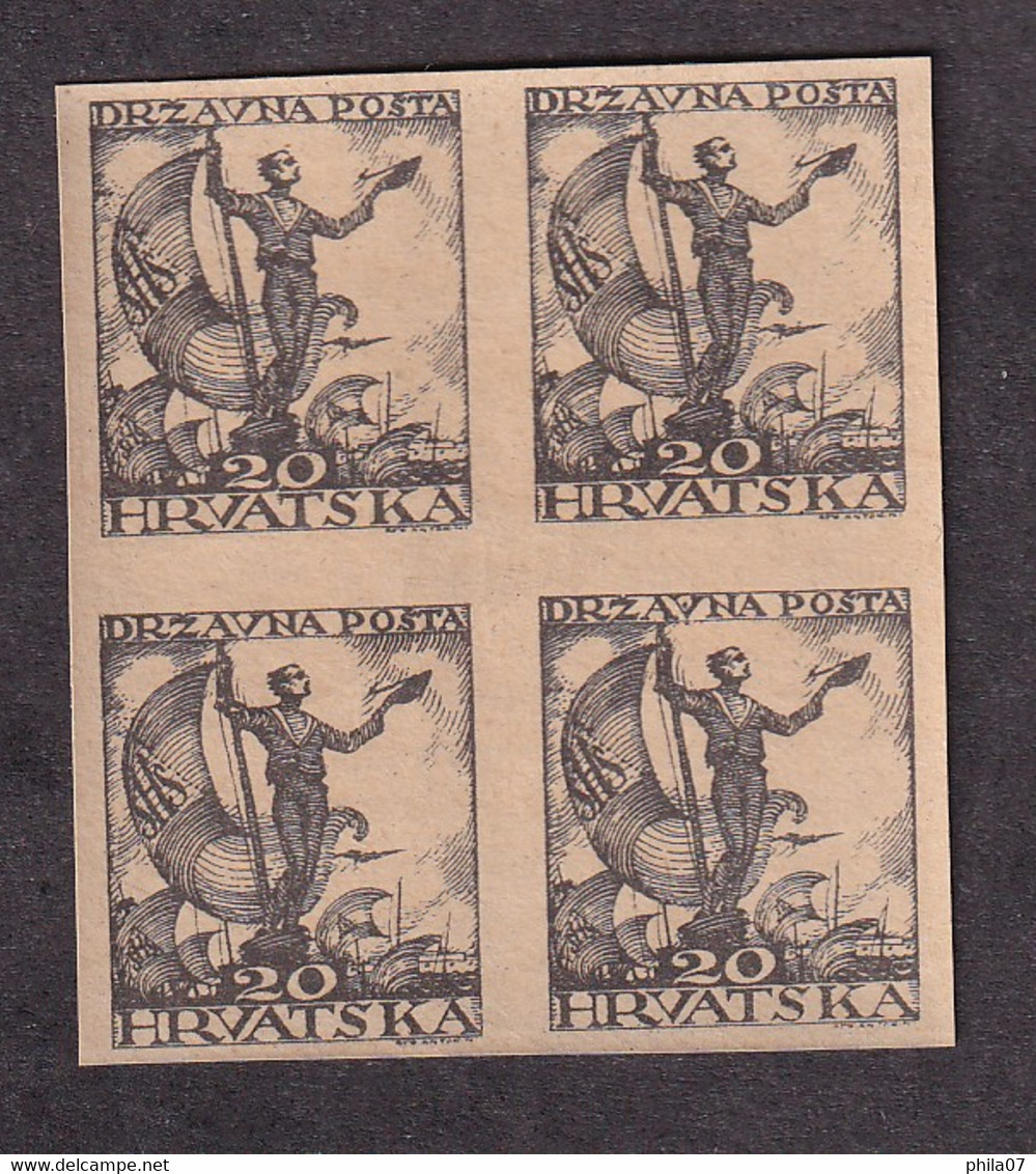 SHS CROATIA PS No. 42 - Short Opinion Pervan - Imperforate Block Of Four From Trial Sheet Printed On Paper ... / 3 Scans - Neufs