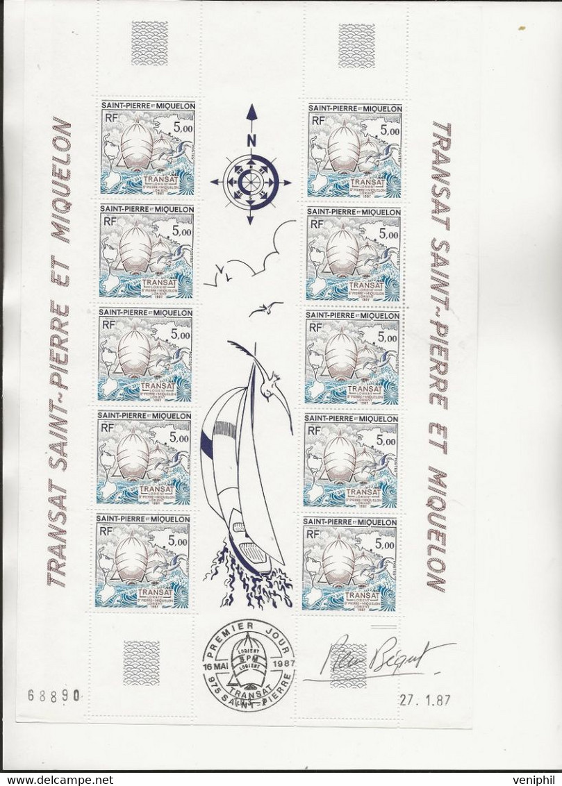 ST PIERRE ET MIQUELON - N° 477 A EN FEUILLE DE 5 PAIRE NEUVE XX -SIGNE PERRE BEQUET - ANNEE 1987 -COTE : 42,50 € - Unused Stamps