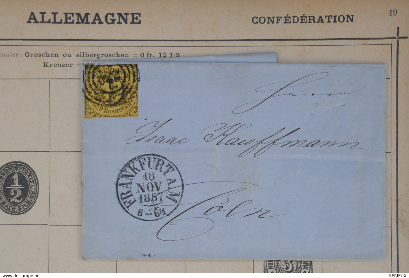 T8 TOUR TAXIS SUD BELLE LETTRE 1857  FRANKFURT POUR KOLN  ++ AFFRANCH. PLAISANT - Lettres & Documents