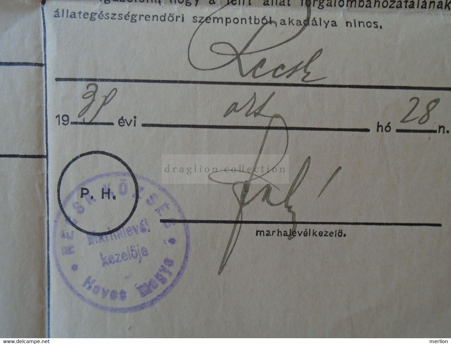 ZA323A5 Hungary    Revenue Stamp  RECSK  1939   1 Pengő Stationery   Vieh Pass Marhalevel - Fiscaux