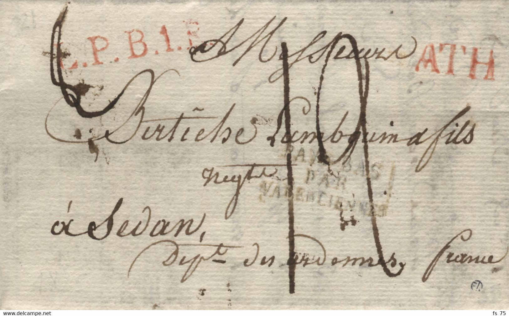 BELGIQUE - ATH ROUGE + L.P.B.1.R. + PAYS-BAS PAR VALENCIENNES SUR LETTRE AVEC CORRESPONDANCE, 1825 - 1815-1830 (Période Hollandaise)