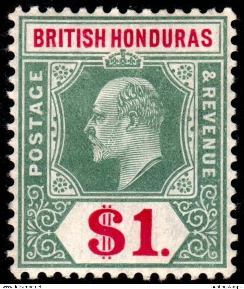 British Honduras 1907 KE VII Mult Crown CA $1 Grey-green And Carmine  Lightly Mounted Mint - British Honduras (...-1970)