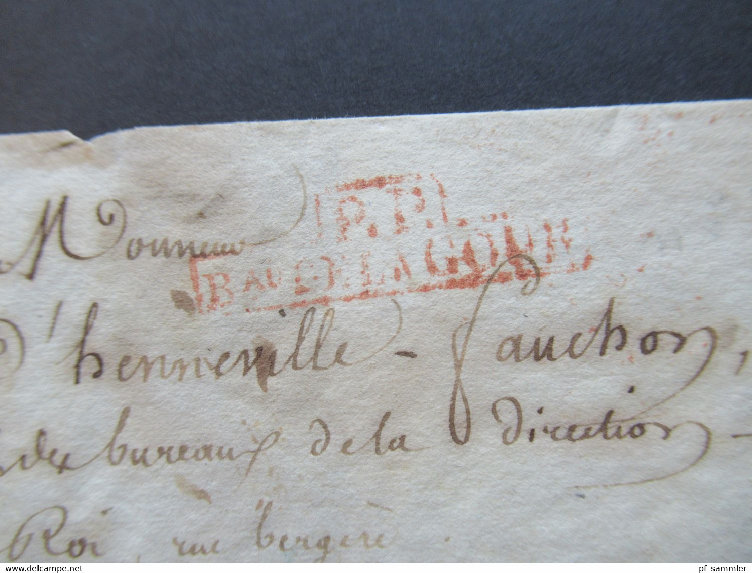 1826 Roter Stempel PP Beau De La Cour Eingangsstempel Lev. De 5 R Mit Krone / Direction La Roi Faltbrief Ohne Inhalt! - Marques D'entrées