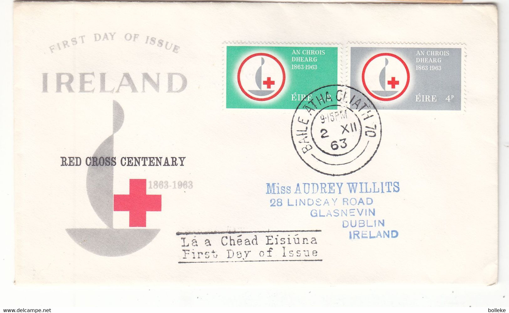 Irlande - Lettre FDC De 1963 - Oblit Baile Atha Cliath - Croix Rouge - - Storia Postale