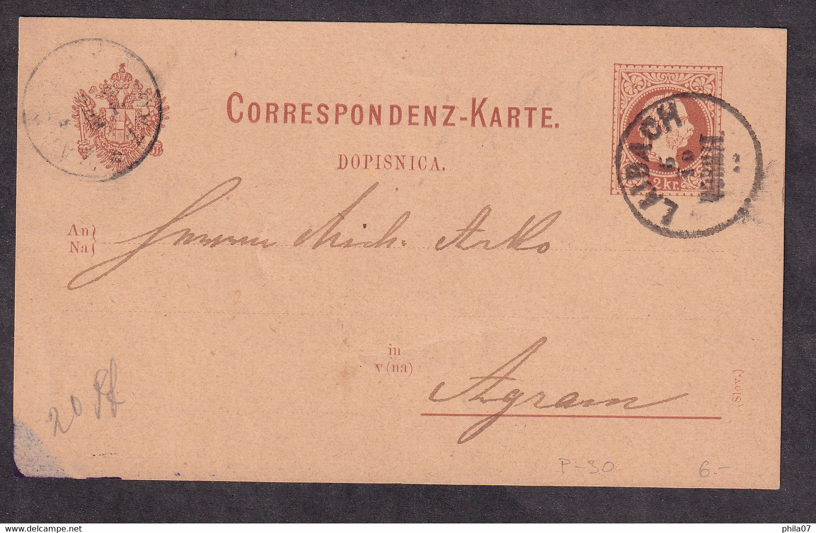 AUSTRIA - Bilingual Stationery, German/Slovenian Language, Mi.No. P-30. Sent From Laibach To Agram 1879. - 2 Scans - Covers & Documents