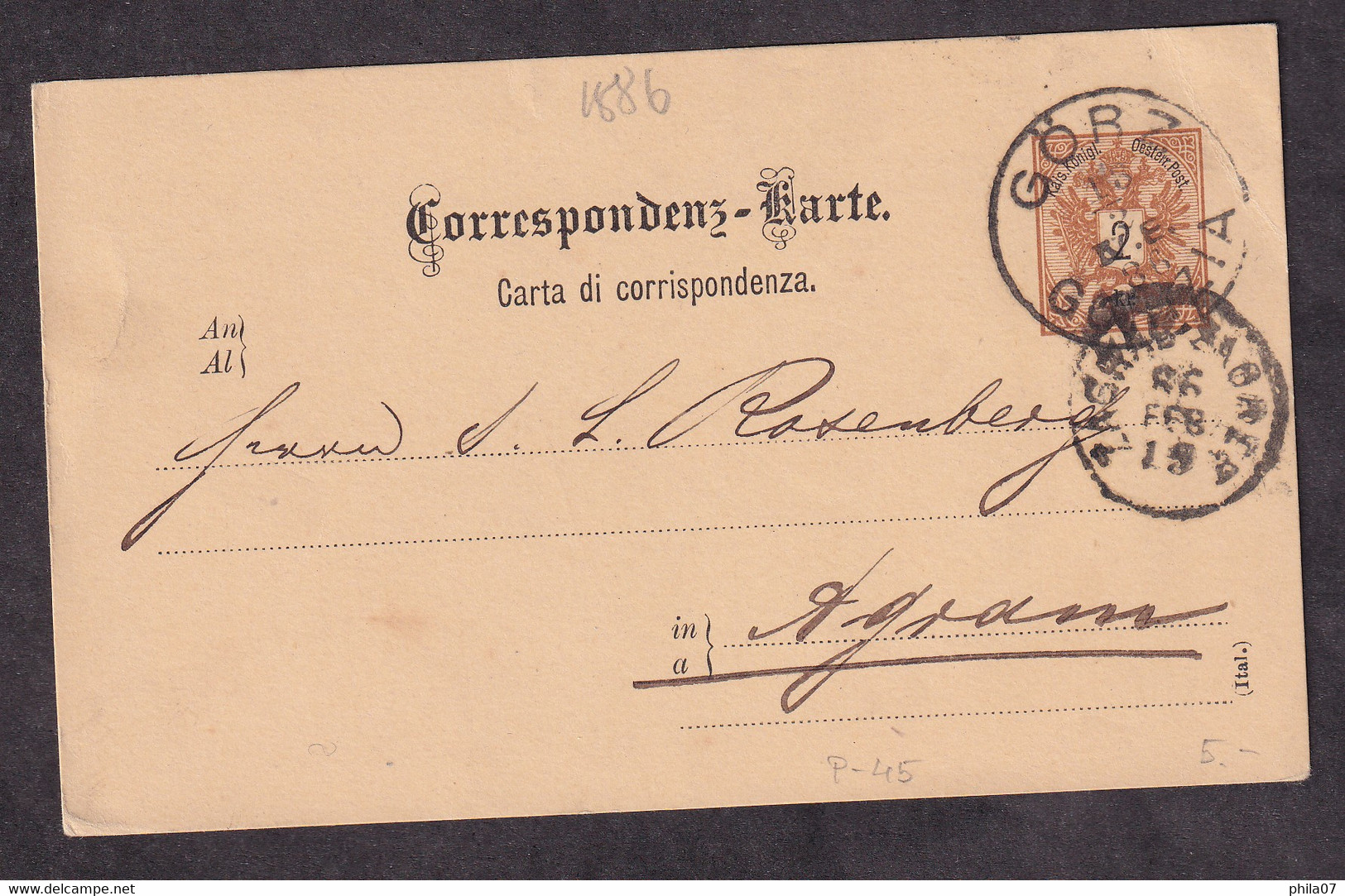 AUSTRIA - Bilingual Stationery, German/Italian Language, Mi.No. P-45. Sent From Gorz To Agram 1886. - 2 Scans - Briefe U. Dokumente