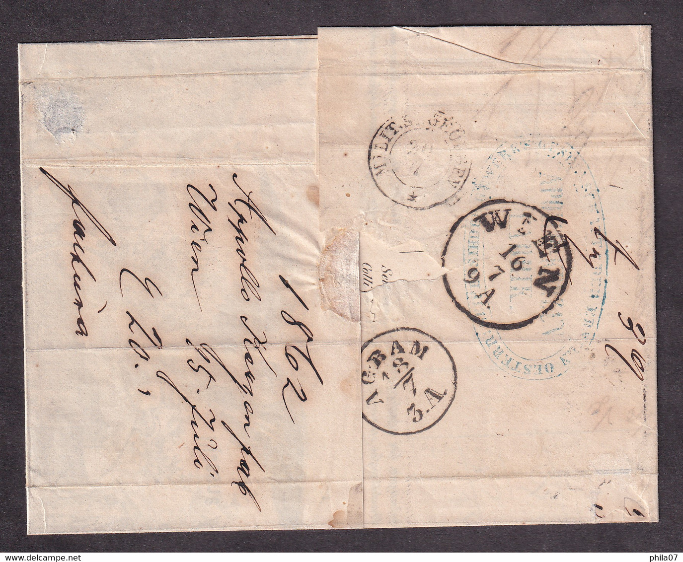 AUSTRIA - Invoice Sent As Letter Sent From Wien To Virje 1862. Interesting Cancels On The Back Of Letter - 3 Scans - Briefe U. Dokumente