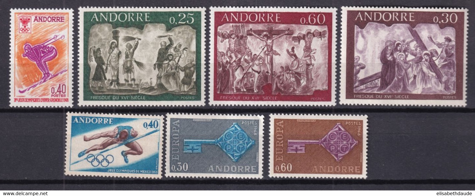 ANDORRE - ANNEE COMPLETE 1968 YVERT N°187/193 ** MNH - COTE 2017 = 43.5 EUR. - - Full Years