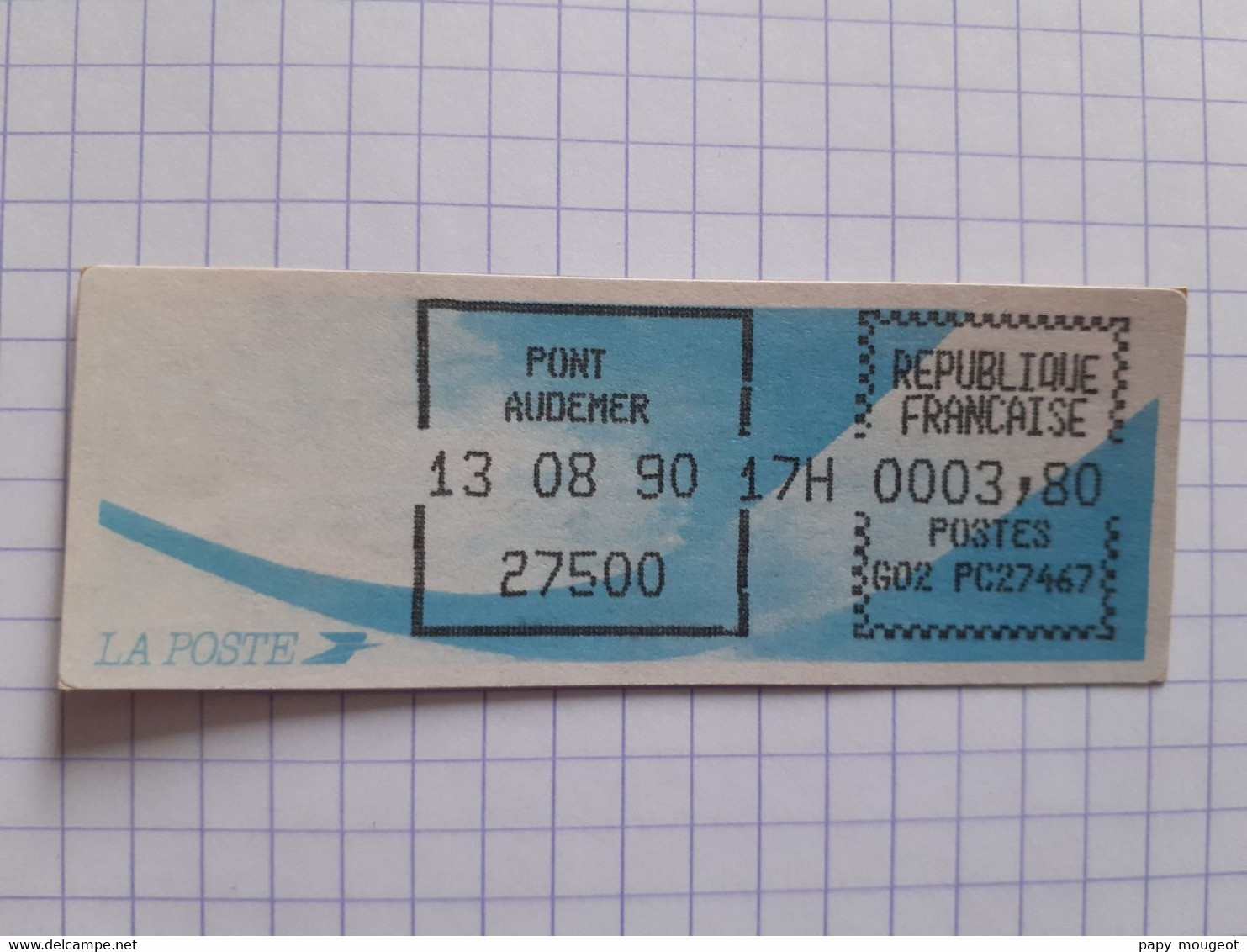 Pont Audemer 27500 - 13-08-90 - G02 PC27467 Tarif 3.80 - Encre Noire - 1988 Type « Comète »