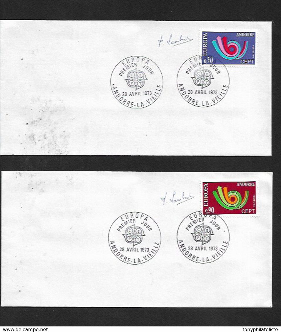 Andorre Francais Lettres D'andorre De 1973 En Premier Jour Des Europas De 1973 N° N°226 Et 227 - Briefe U. Dokumente