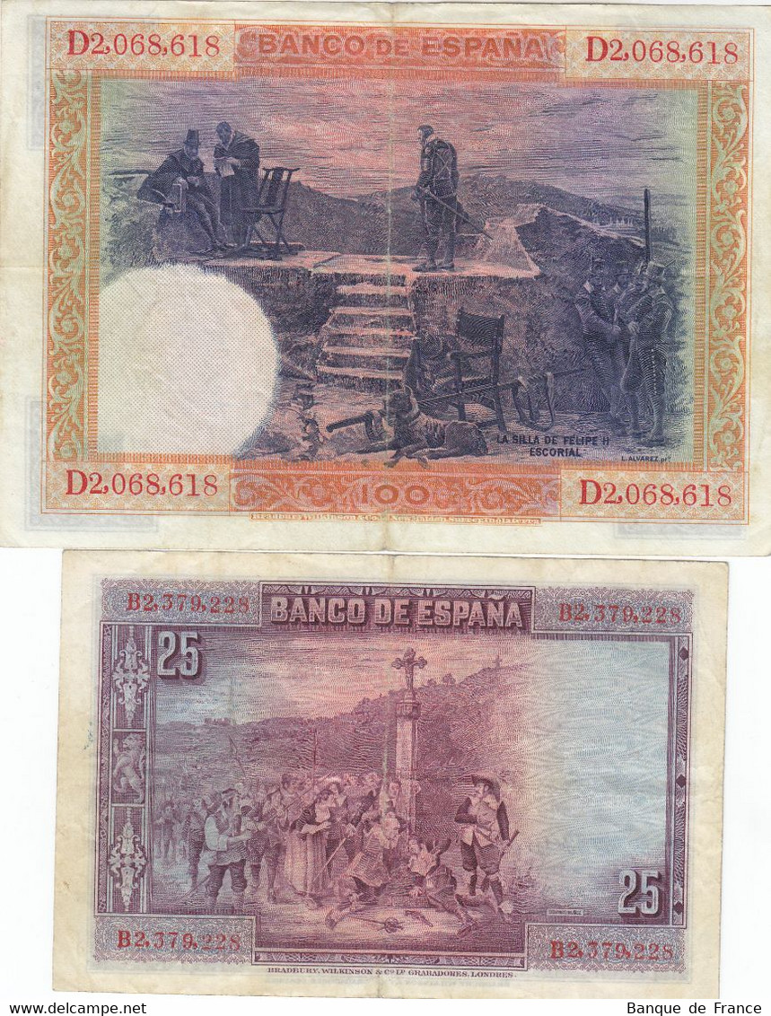 ESPAGNE - ESPANA - 2 Billets 25 Et 100 Pesetas P.069c Et P.074b - Andere & Zonder Classificatie