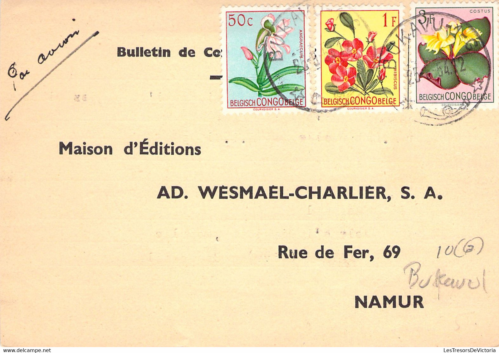 Congo Belge COB 307/310/314 Sur Lettre  - Oblitération à Bukavu à Destination De Namur - Par Avion - Commande De Livres - Lettres & Documents