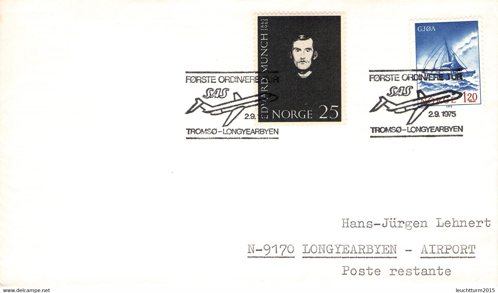 NORWAY - FIRST FLIGHT SAS TROMSO > LONGYEARBEN 1975 / ZO267 - Storia Postale