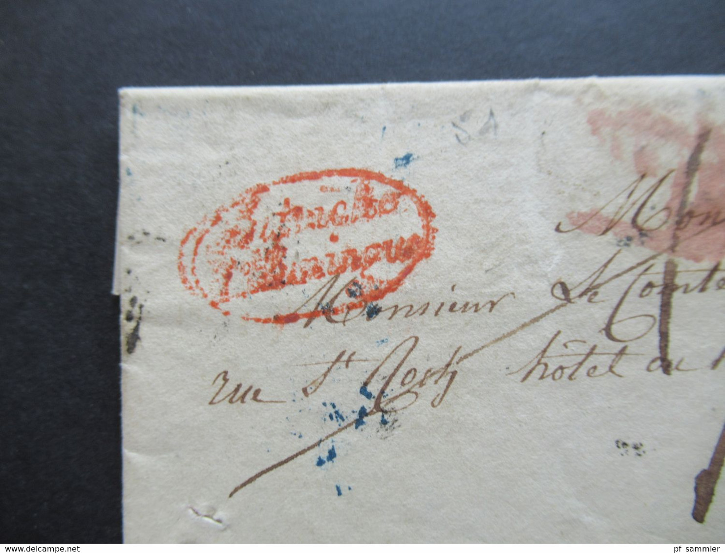 16.2.1836 Transit Roter Ovalstempel Autriche P. Huningue Und Roter L2 Nach Paris Hotel Du Hainault / 2x Stempel Ra1 J.17 - 1. ...-1850 Prefilatelia