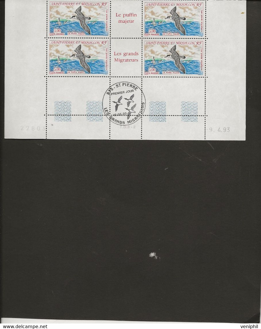 ST PIERRE ET MIQUELON - POSTE AERIENNE  N° 72 - BLOC DE 4 NEUF SANS CHARNIERE -ANNEE 1993- COTE : 9,20 € - Unused Stamps