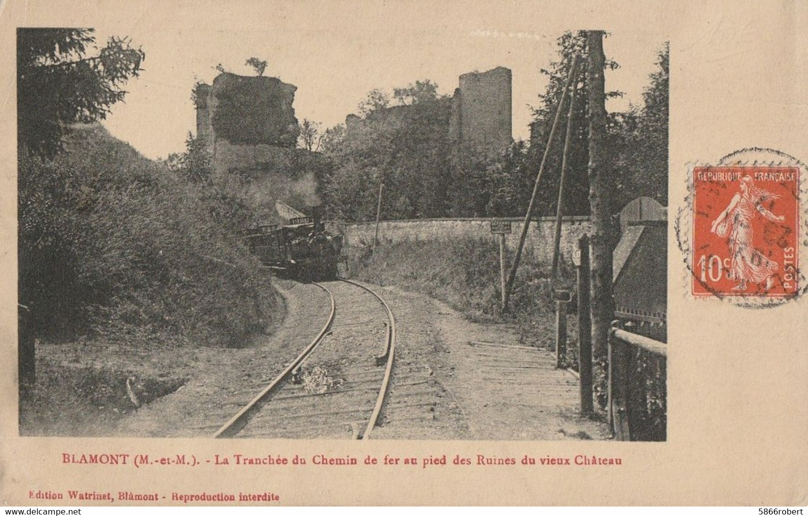 CARTE POSTALE ORIGINALE ANCIENNE : BLAMONT  TRAIN LOCO VAPEUR DANS TRANCHEE  AU PIED DU CHATEAU MEURTHE ET MOSELLE (54) - Blamont