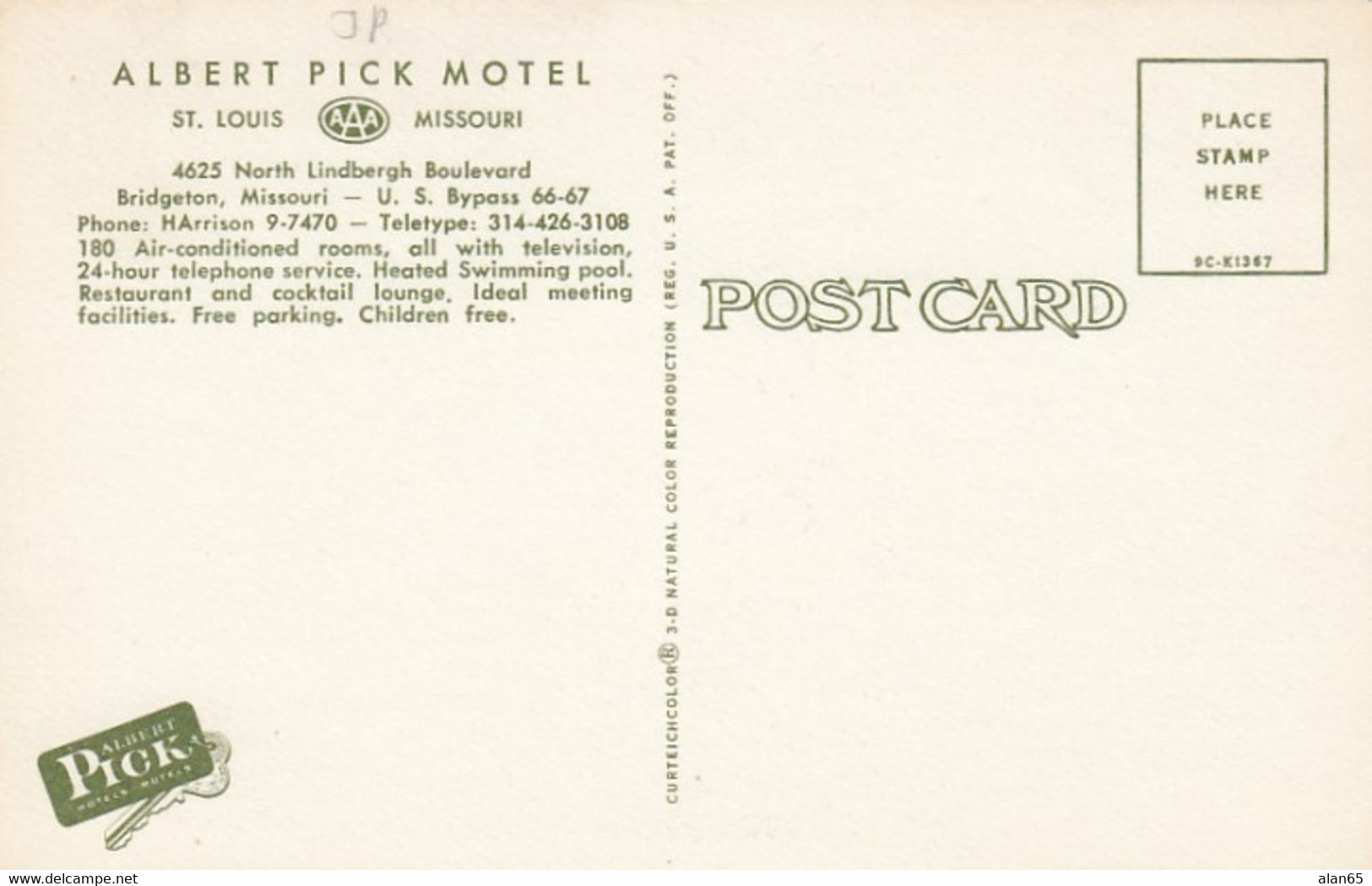 St. Louis Missouri, Route 66 Bypass, Albert Pick Motel, C1950s/60s Vintage Postcard - Route ''66'