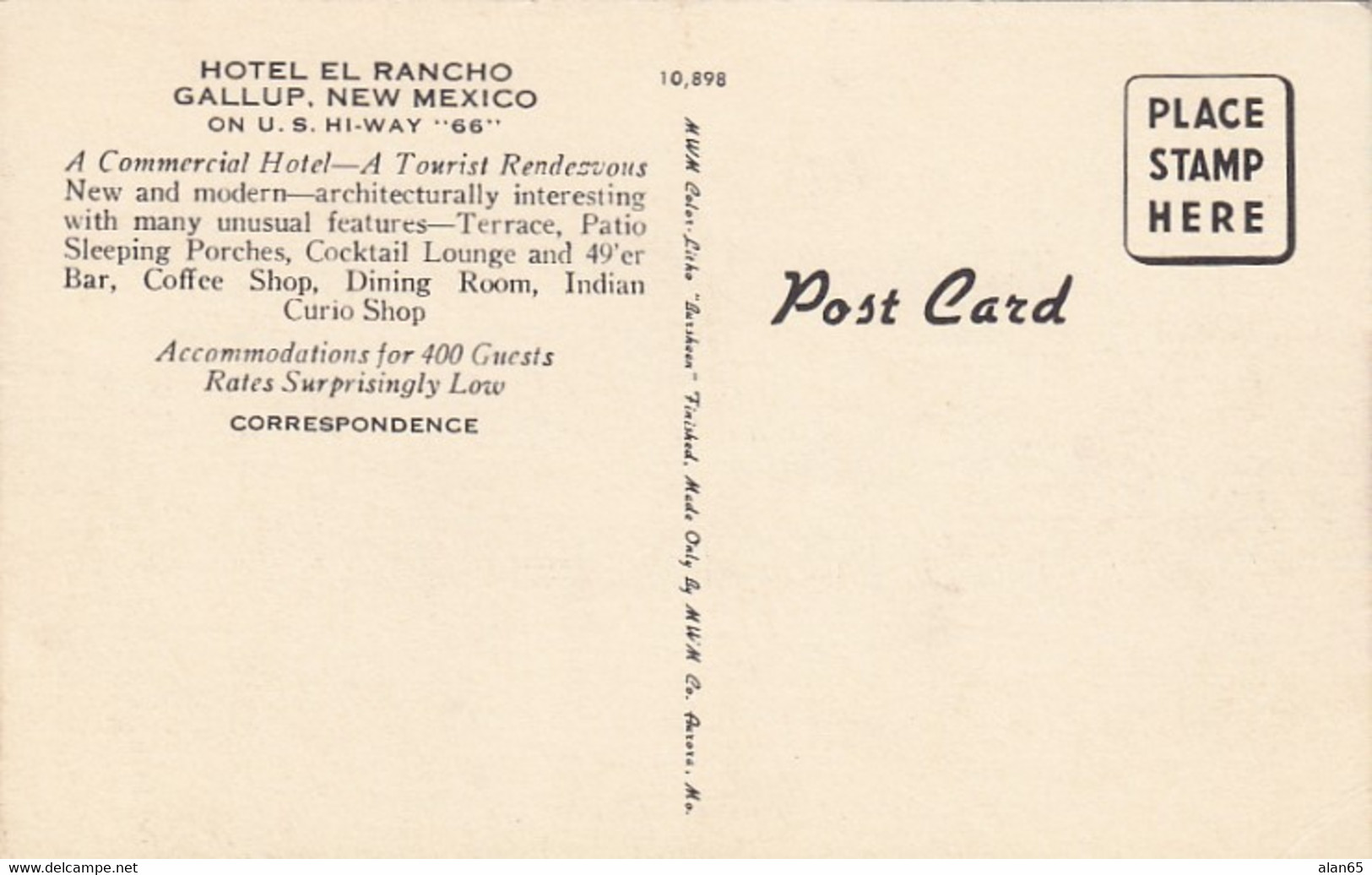 Gallup New Mexico, Route 66, Hotel El Rancho, C1940s/50s Vintage Postcard - Route '66'